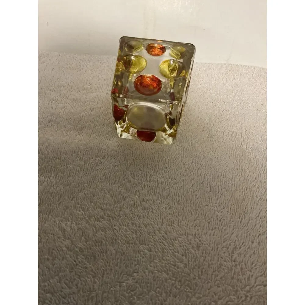 Vtg. 1970’s Solid Square Tea Light Votive Holder Cabachon Dots Retro Multicolor